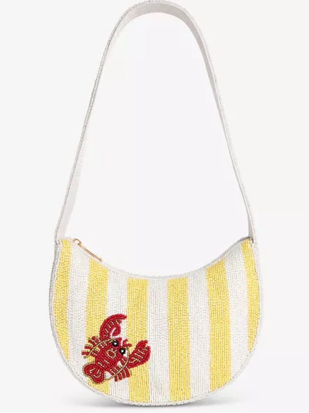 On 34th Striped Yellow & White Beaded Shoulder Bag with Crab Accent, NWT